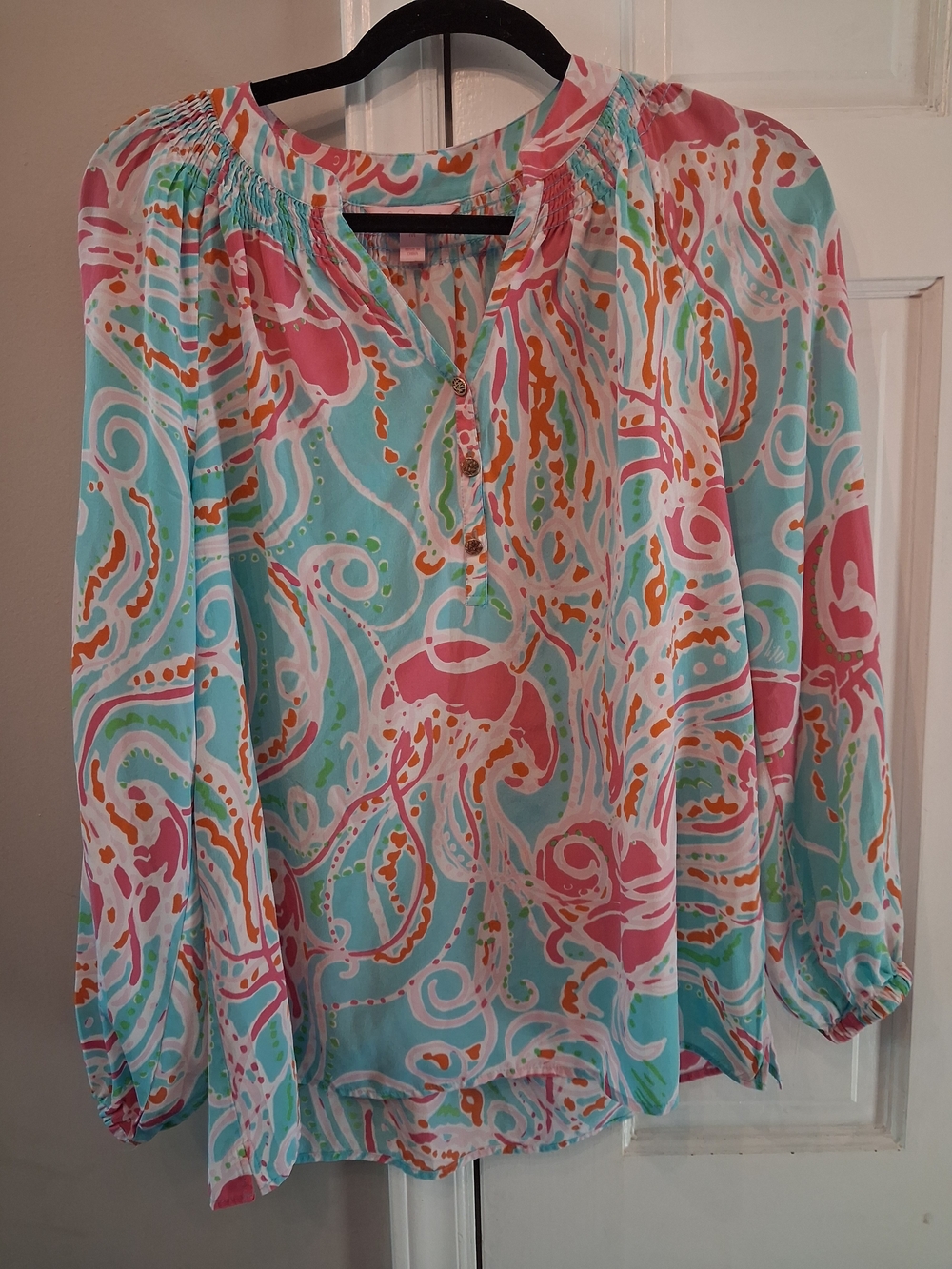 Lilly Pulitzer Turquoise & Pink Printed Silk Elsa